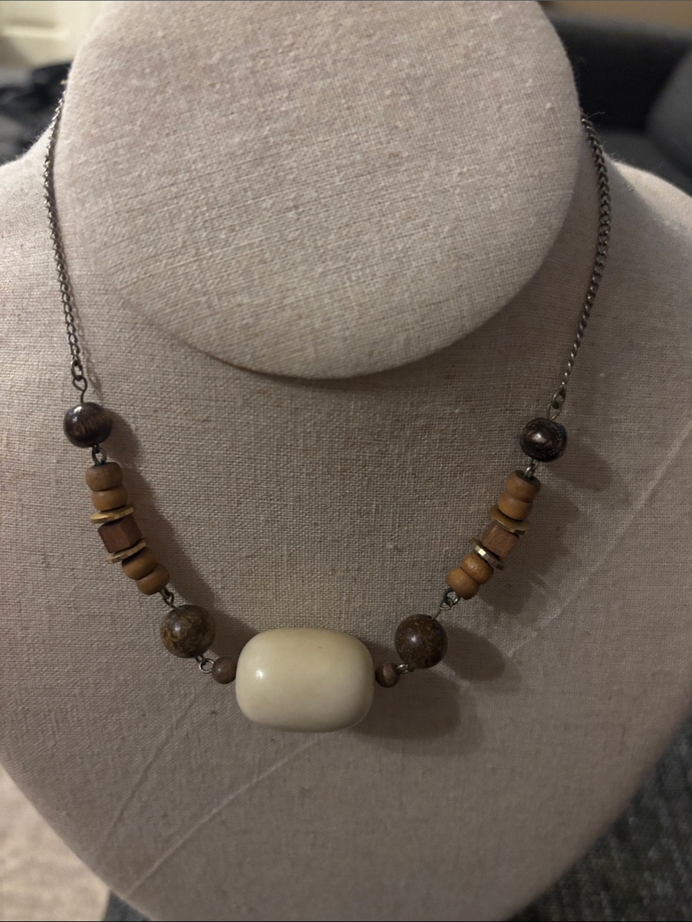 Vintage Boho Handcrafted Cream and Brown Beaded choker